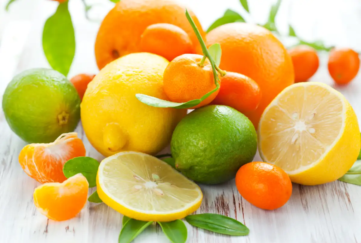 Citrus fresh fruit on the white wooden table