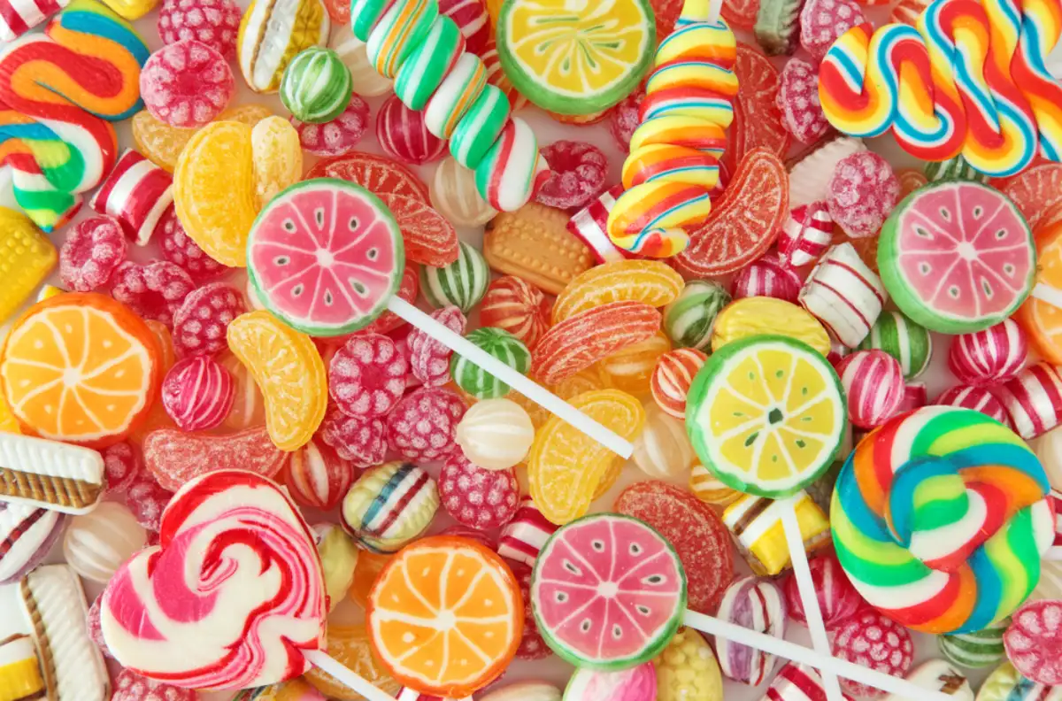 Close up of Mixed colorful fruit bonbon