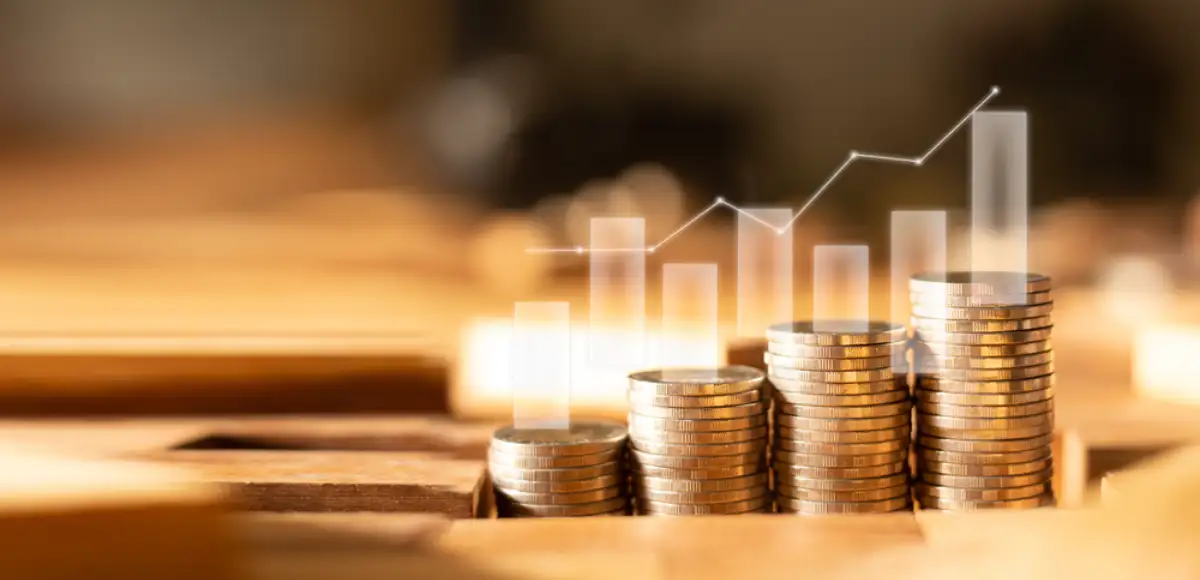 Stock funding or money saving graph with coins